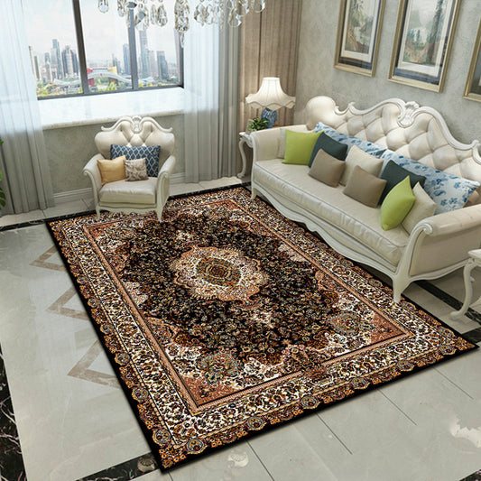 Splendor Traditional Rug Multi-Color Floral Carpet Non-Slip Washable Stain Resistant Rug for Living Room Black-Brown Clearhalo 'Area Rug' 'Rugs' 'Shabby Chic' Rug' 2183993