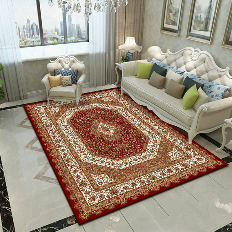 Splendor Traditional Rug Multi-Color Floral Carpet Non-Slip Washable Stain Resistant Rug for Living Room Burgundy-White Clearhalo 'Area Rug' 'Rugs' 'Shabby Chic' Rug' 2183997