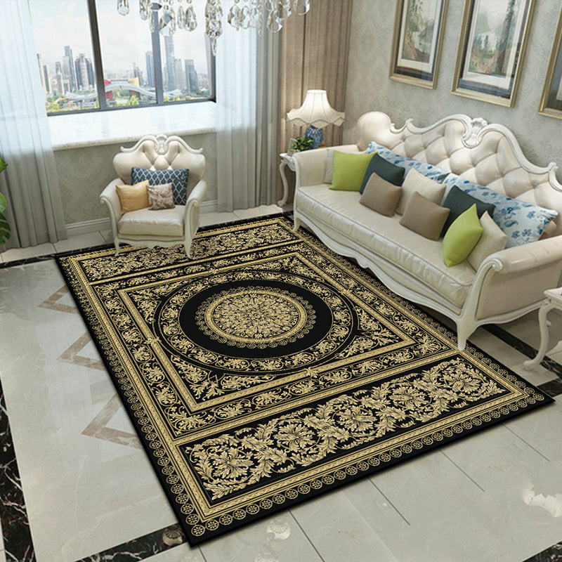 Splendor Traditional Rug Multi-Color Floral Carpet Non-Slip Washable Stain Resistant Rug for Living Room Black-Yellow Clearhalo 'Area Rug' 'Rugs' 'Shabby Chic' Rug' 2184011