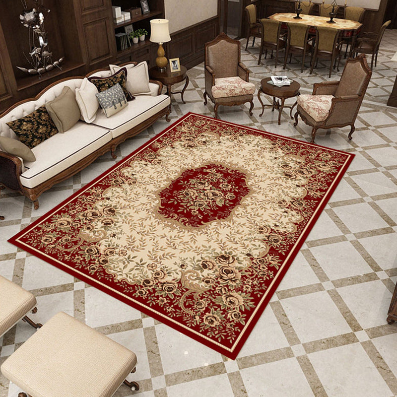 Nice Multi Colored Jacquard Rug Polypropylene Traditional Carpet Stain Resistant Washable Non-Slip Backing Rug for Room Rose Red-White Clearhalo 'Area Rug' 'Rugs' 'Shabby Chic' Rug' 2184026