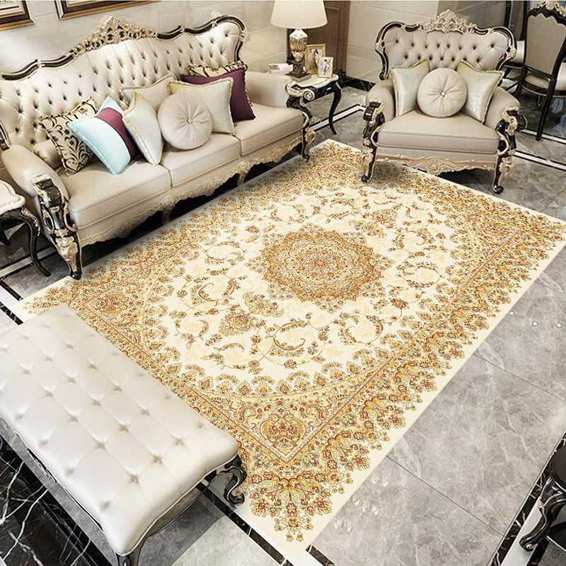 Glam Floral Swirls Rug Multicolor Victorian Rug Synthetics Pet Friendly Non-Slip Stain Resistant Rug for Home White-Gold Clearhalo 'Area Rug' 'Rugs' 'Shabby Chic' Rug' 2184041