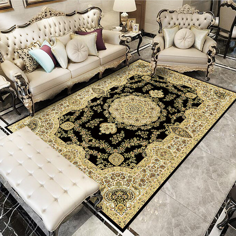 Glam Floral Swirls Rug Multicolor Victorian Rug Synthetics Pet Friendly Non-Slip Stain Resistant Rug for Home Black-Gold Clearhalo 'Area Rug' 'Rugs' 'Shabby Chic' Rug' 2184055