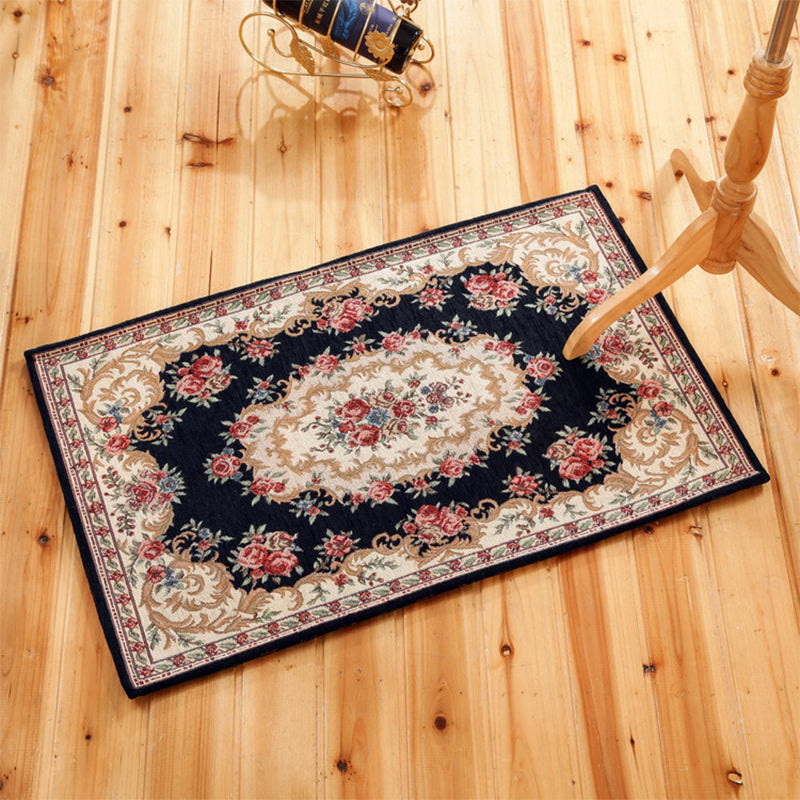 Classy Victoria Area Rug Multi-Color Flower Rug Pet Friendly Washable Anti-Slip Backing Carpet for Door Dark Blue Clearhalo 'Area Rug' 'Rugs' 'Shabby Chic' Rug' 2184062
