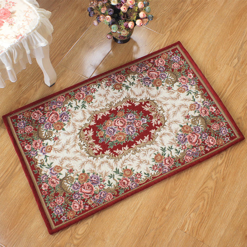 Classy Victoria Area Rug Multi-Color Flower Rug Pet Friendly Washable Anti-Slip Backing Carpet for Door Burgundy 2'7" x 3'11" Clearhalo 'Area Rug' 'Rugs' 'Shabby Chic' Rug' 2184075