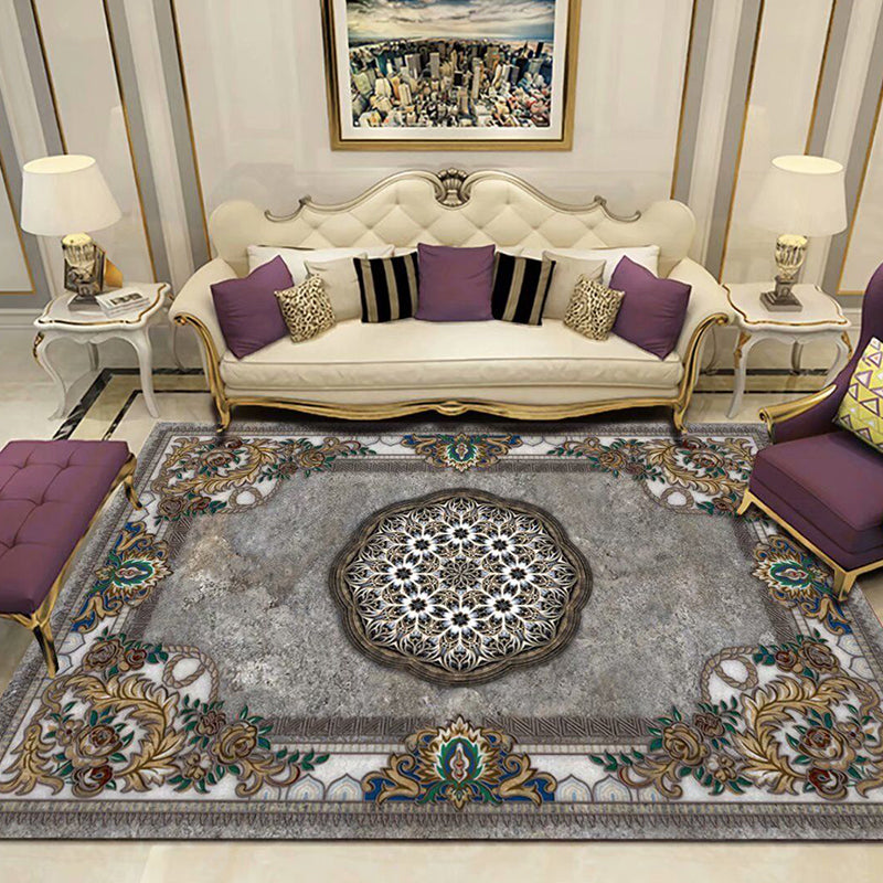 Peony Patterned Rug Multi-Colored Rug Stain Resistant Non-Slip Backing Machine Washable Rug for Sitting Room Dark Gray Clearhalo 'Area Rug' 'Rugs' 'Shabby Chic' Rug' 2184082