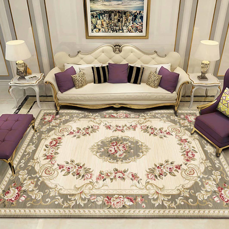 Peony Patterned Rug Multi-Colored Rug Stain Resistant Non-Slip Backing Machine Washable Rug for Sitting Room Silver Clearhalo 'Area Rug' 'Rugs' 'Shabby Chic' Rug' 2184087