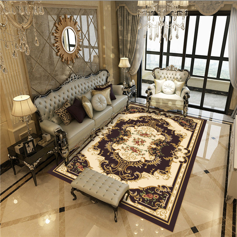Peony Patterned Rug Multi-Colored Rug Stain Resistant Non-Slip Backing Machine Washable Rug for Sitting Room Brown Clearhalo 'Area Rug' 'Rugs' 'Shabby Chic' Rug' 2184090