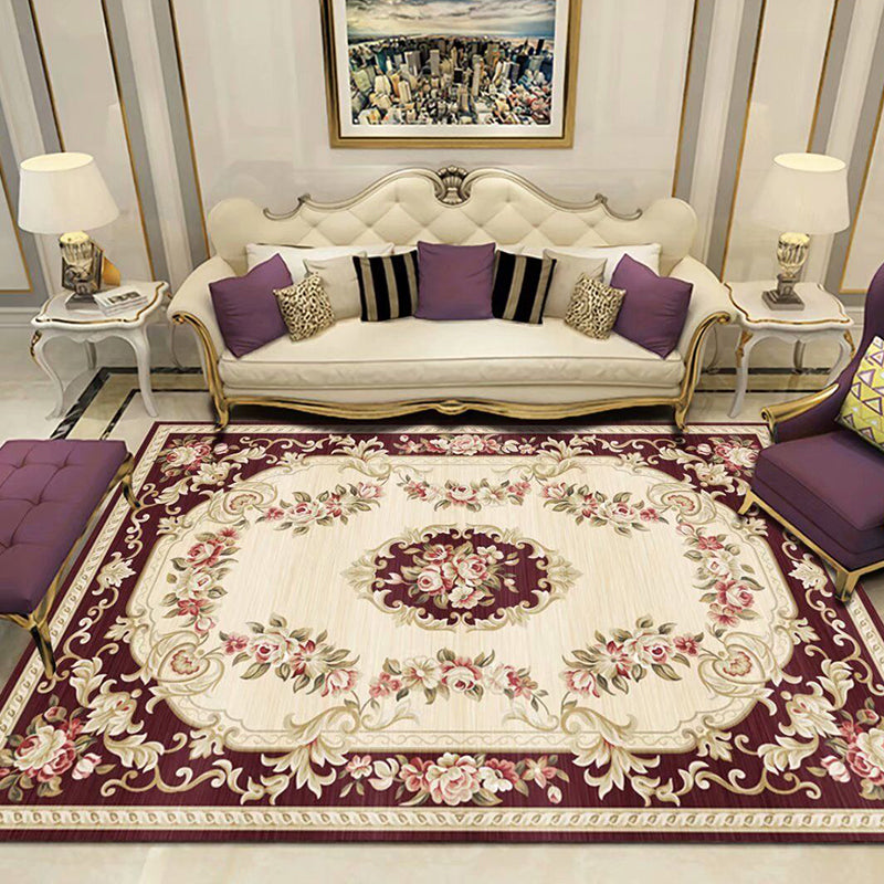 Peony Patterned Rug Multi-Colored Rug Stain Resistant Non-Slip Backing Machine Washable Rug for Sitting Room Rose Red Clearhalo 'Area Rug' 'Rugs' 'Shabby Chic' Rug' 2184091