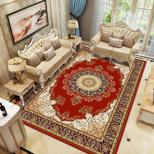 Peony Patterned Rug Multi-Colored Rug Stain Resistant Non-Slip Backing Machine Washable Rug for Sitting Room Red Brown Clearhalo 'Area Rug' 'Rugs' 'Shabby Chic' Rug' 2184092