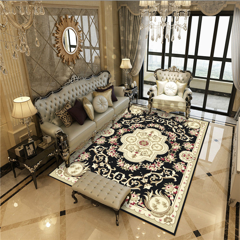 Peony Patterned Rug Multi-Colored Rug Stain Resistant Non-Slip Backing Machine Washable Rug for Sitting Room Black Clearhalo 'Area Rug' 'Rugs' 'Shabby Chic' Rug' 2184093