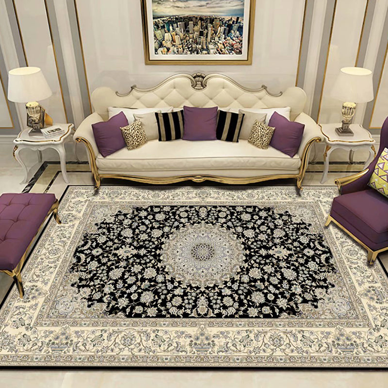 Peony Patterned Rug Multi-Colored Rug Stain Resistant Non-Slip Backing Machine Washable Rug for Sitting Room Matte Black Clearhalo 'Area Rug' 'Rugs' 'Shabby Chic' Rug' 2184096