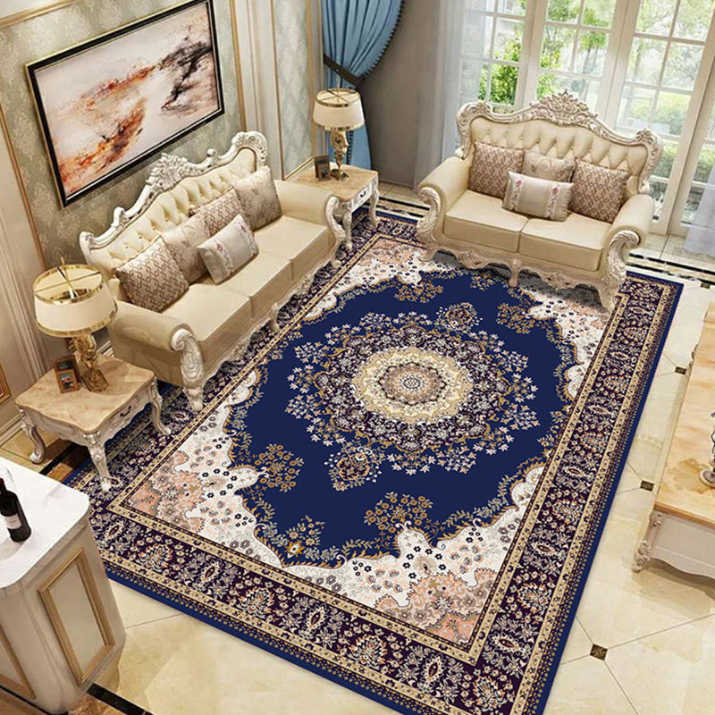 Peony Patterned Rug Multi-Colored Rug Stain Resistant Non-Slip Backing Machine Washable Rug for Sitting Room Royal Blue Clearhalo 'Area Rug' 'Rugs' 'Shabby Chic' Rug' 2184097