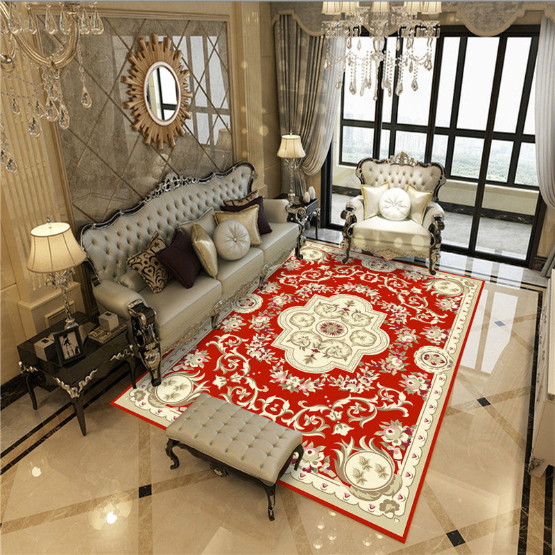Peony Patterned Rug Multi-Colored Rug Stain Resistant Non-Slip Backing Machine Washable Rug for Sitting Room Red Clearhalo 'Area Rug' 'Rugs' 'Shabby Chic' Rug' 2184098