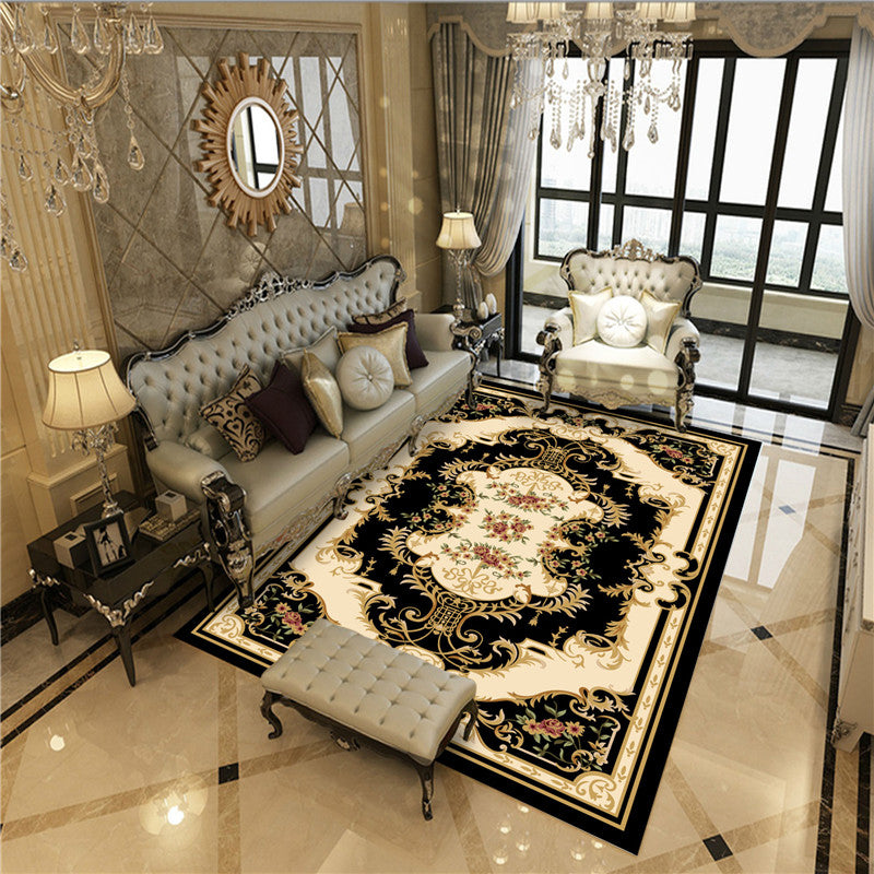 Peony Patterned Rug Multi-Colored Rug Stain Resistant Non-Slip Backing Machine Washable Rug for Sitting Room Gloss Black Clearhalo 'Area Rug' 'Rugs' 'Shabby Chic' Rug' 2184099