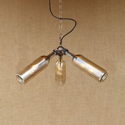3 Bulbs Glass Hanging Lighting Industrial Stylish Blue/Clear Wine Bottle Restaurant Chandelier Pendant Lamp Amber Clearhalo 'Ceiling Lights' 'Chandeliers' 'Close To Ceiling Lights' 'Close to ceiling' 'Glass shade' 'Glass' Lighting' 21841