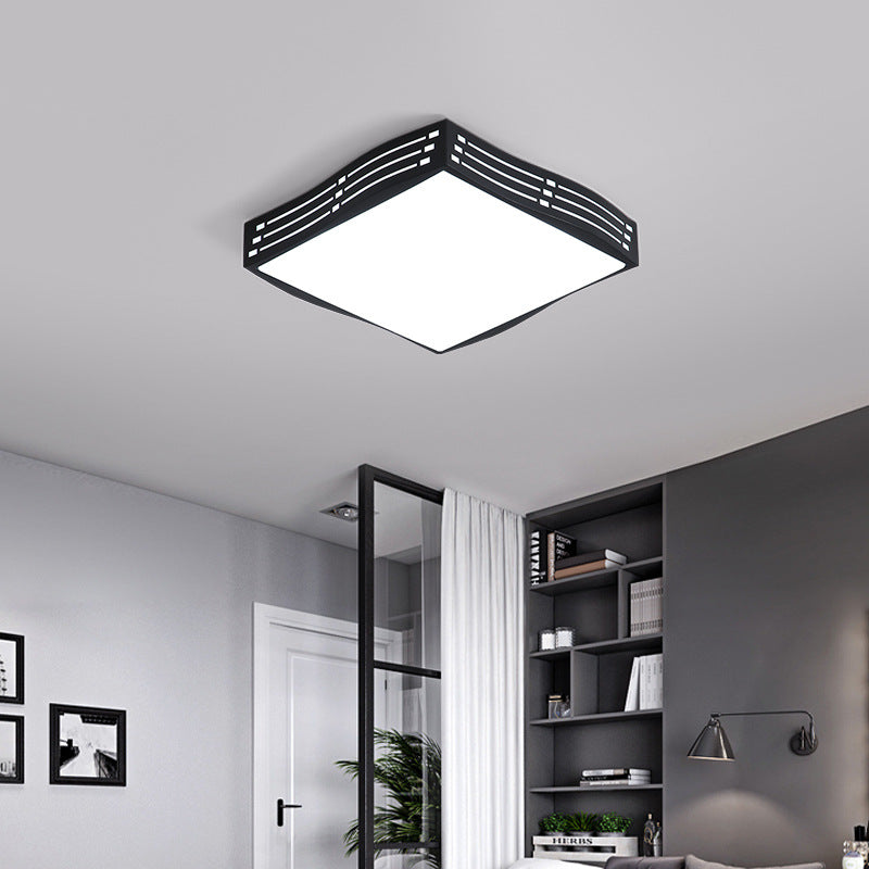 Black High Penetrated Acrylic LED Flushmount Light Wavy-Square/Rectangle Living Room Ceiling Mounted Fixture in White Light Clearhalo 'Ceiling Lights' 'Close To Ceiling Lights' 'Close to ceiling' 'Flush mount' Lighting' 218410