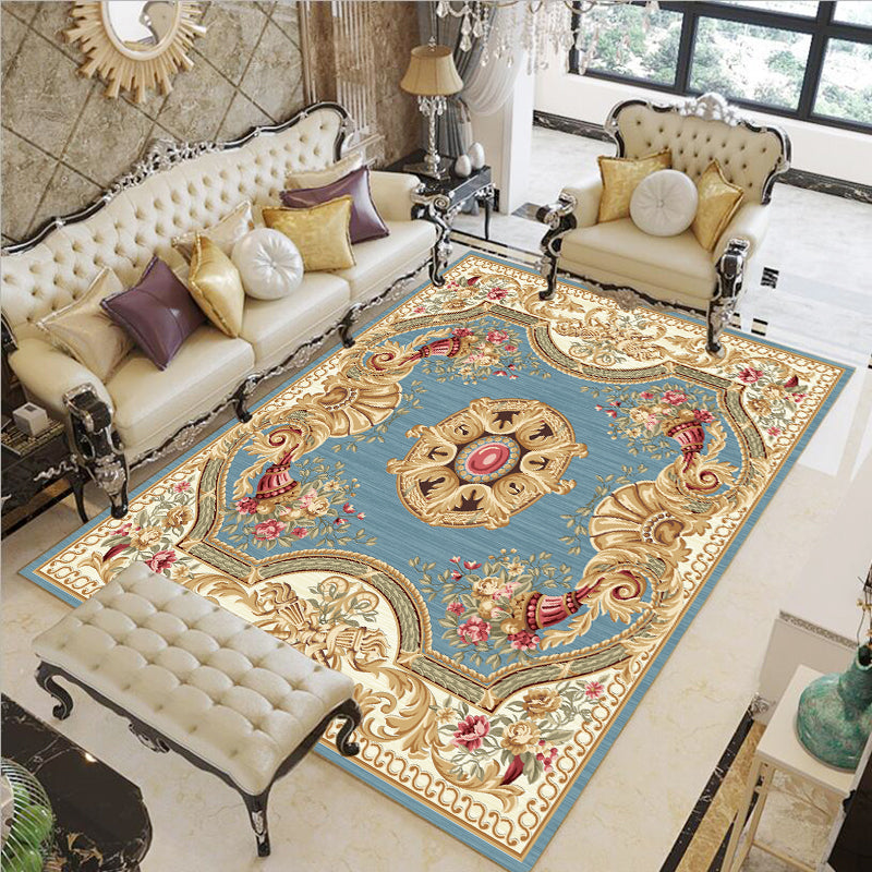 Aesthetics Vintage Indoor Rug Multi Colored Flower Carpet Stain Resistant Pet Friendly Non-Slip Rug for Family Room Blue-White Clearhalo 'Area Rug' 'Rugs' 'Shabby Chic' Rug' 2184103