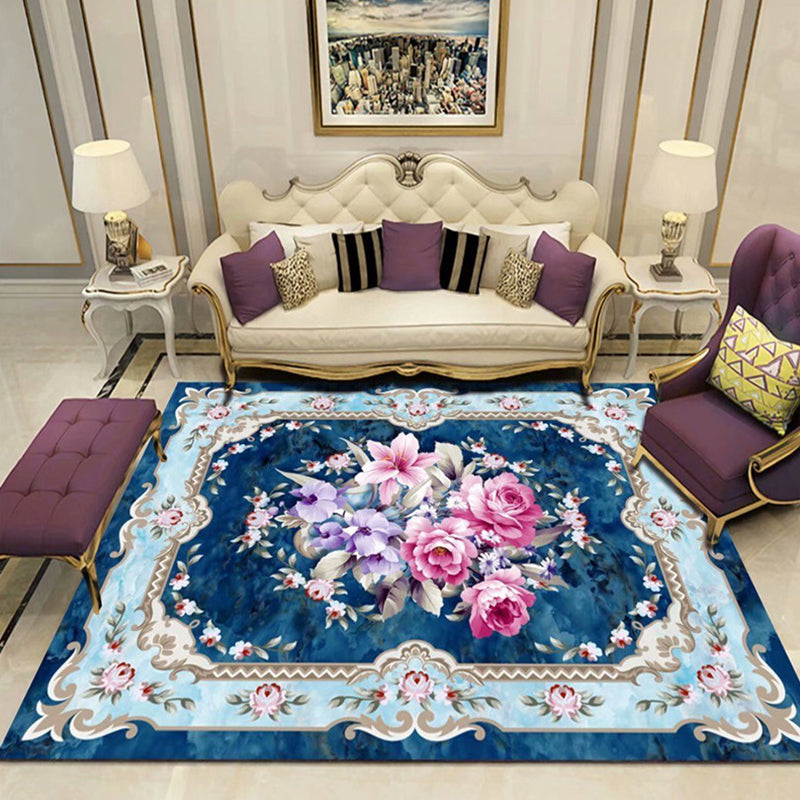 Aesthetics Vintage Indoor Rug Multi Colored Flower Carpet Stain Resistant Pet Friendly Non-Slip Rug for Family Room Blue-Pink Clearhalo 'Area Rug' 'Rugs' 'Shabby Chic' Rug' 2184126