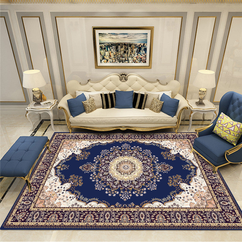 Elegant Multi-Color Floral Rug Polyester Traditional Rug Non-Slip Backing Pet Friendly Washable Rug for Home Decoration Dark Blue Clearhalo 'Area Rug' 'Rugs' 'Shabby Chic' Rug' 2184128
