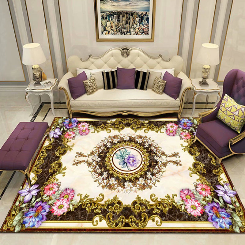 Elegant Multi-Color Floral Rug Polyester Traditional Rug Non-Slip Backing Pet Friendly Washable Rug for Home Decoration White-Pink Clearhalo 'Area Rug' 'Rugs' 'Shabby Chic' Rug' 2184135