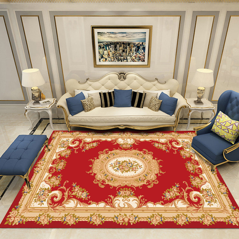 Elegant Multi-Color Floral Rug Polyester Traditional Rug Non-Slip Backing Pet Friendly Washable Rug for Home Decoration Red Clearhalo 'Area Rug' 'Rugs' 'Shabby Chic' Rug' 2184138