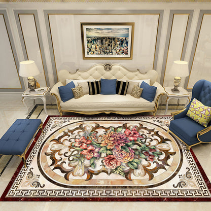 Elegant Multi-Color Floral Rug Polyester Traditional Rug Non-Slip Backing Pet Friendly Washable Rug for Home Decoration White-Brown Clearhalo 'Area Rug' 'Rugs' 'Shabby Chic' Rug' 2184142