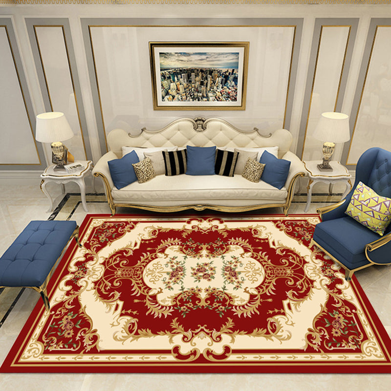 Elegant Multi-Color Floral Rug Polyester Traditional Rug Non-Slip Backing Pet Friendly Washable Rug for Home Decoration Red-White Clearhalo 'Area Rug' 'Rugs' 'Shabby Chic' Rug' 2184145