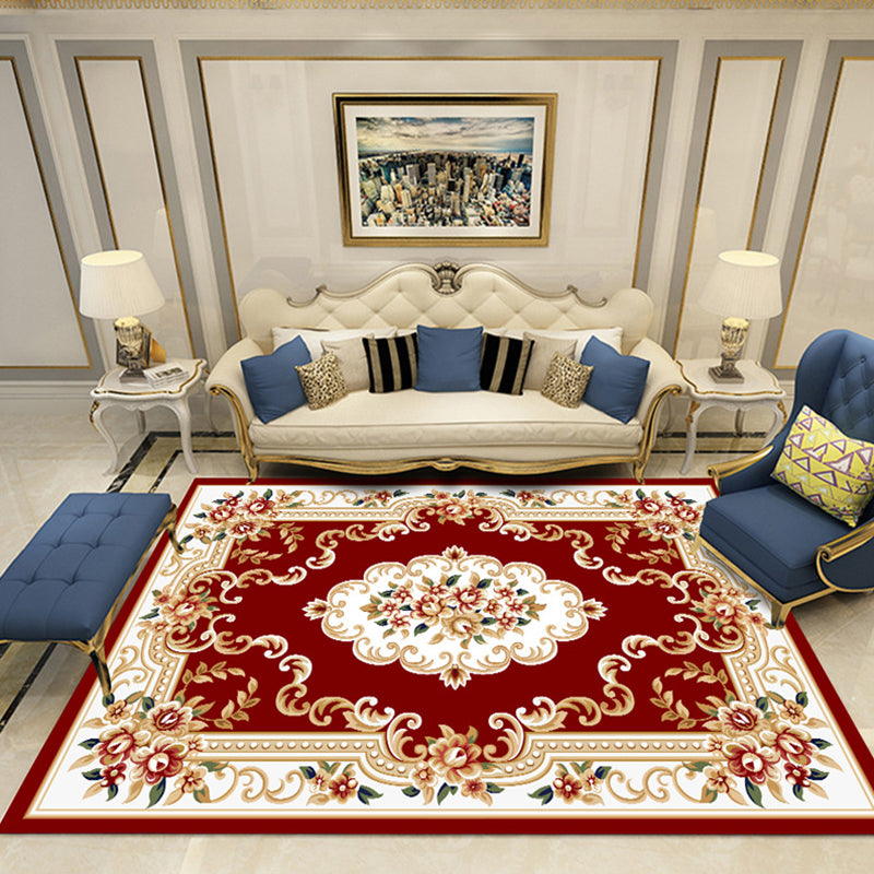 Elegant Multi-Color Floral Rug Polyester Traditional Rug Non-Slip Backing Pet Friendly Washable Rug for Home Decoration Orange Red Clearhalo 'Area Rug' 'Rugs' 'Shabby Chic' Rug' 2184148