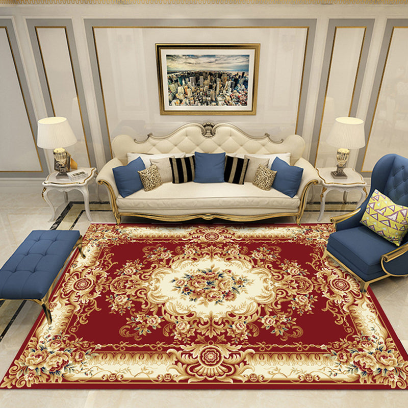 Elegant Multi-Color Floral Rug Polyester Traditional Rug Non-Slip Backing Pet Friendly Washable Rug for Home Decoration Rose Red-White Clearhalo 'Area Rug' 'Rugs' 'Shabby Chic' Rug' 2184149