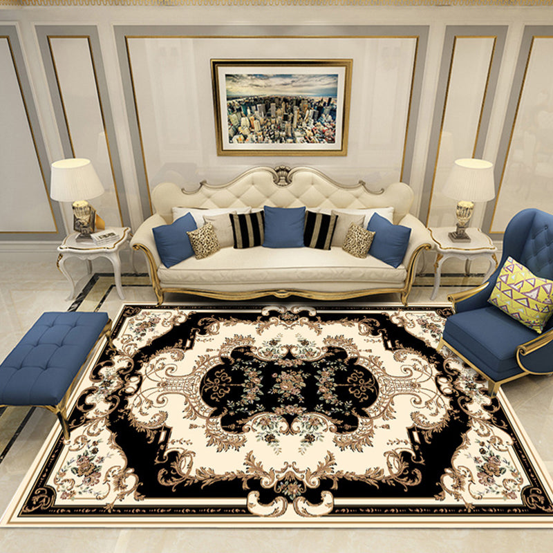 Elegant Multi-Color Floral Rug Polyester Traditional Rug Non-Slip Backing Pet Friendly Washable Rug for Home Decoration Black Clearhalo 'Area Rug' 'Rugs' 'Shabby Chic' Rug' 2184150