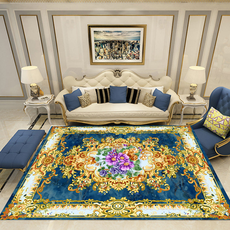 Elegant Multi-Color Floral Rug Polyester Traditional Rug Non-Slip Backing Pet Friendly Washable Rug for Home Decoration Blue-Purple Clearhalo 'Area Rug' 'Rugs' 'Shabby Chic' Rug' 2184151