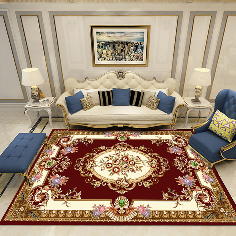 Elegant Multi-Color Floral Rug Polyester Traditional Rug Non-Slip Backing Pet Friendly Washable Rug for Home Decoration Crimson Clearhalo 'Area Rug' 'Rugs' 'Shabby Chic' Rug' 2184152