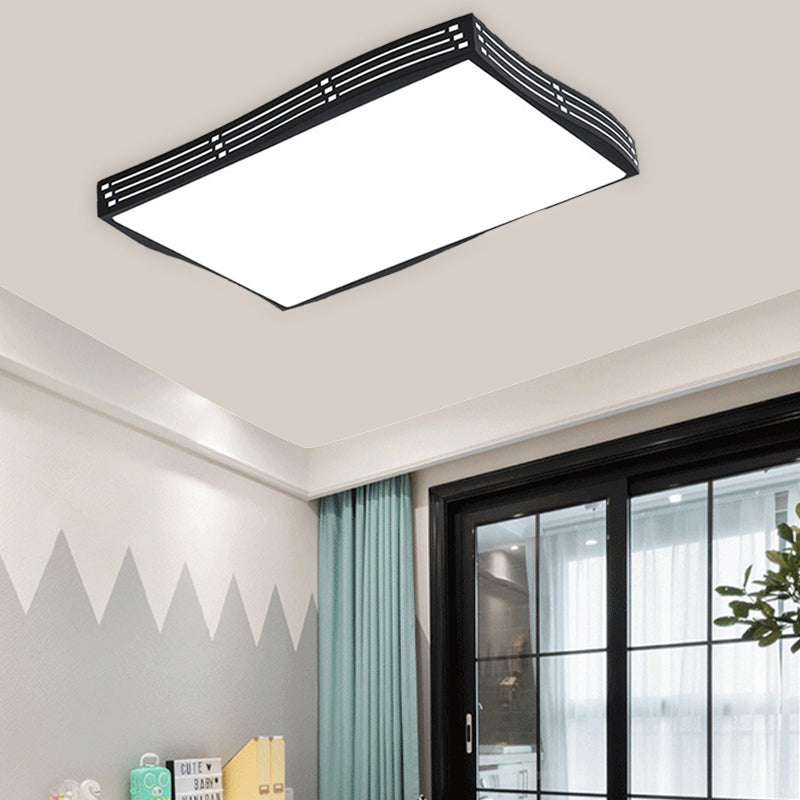 Black High Penetrated Acrylic LED Flushmount Light Wavy-Square/Rectangle Living Room Ceiling Mounted Fixture in White Light Clearhalo 'Ceiling Lights' 'Close To Ceiling Lights' 'Close to ceiling' 'Flush mount' Lighting' 218417