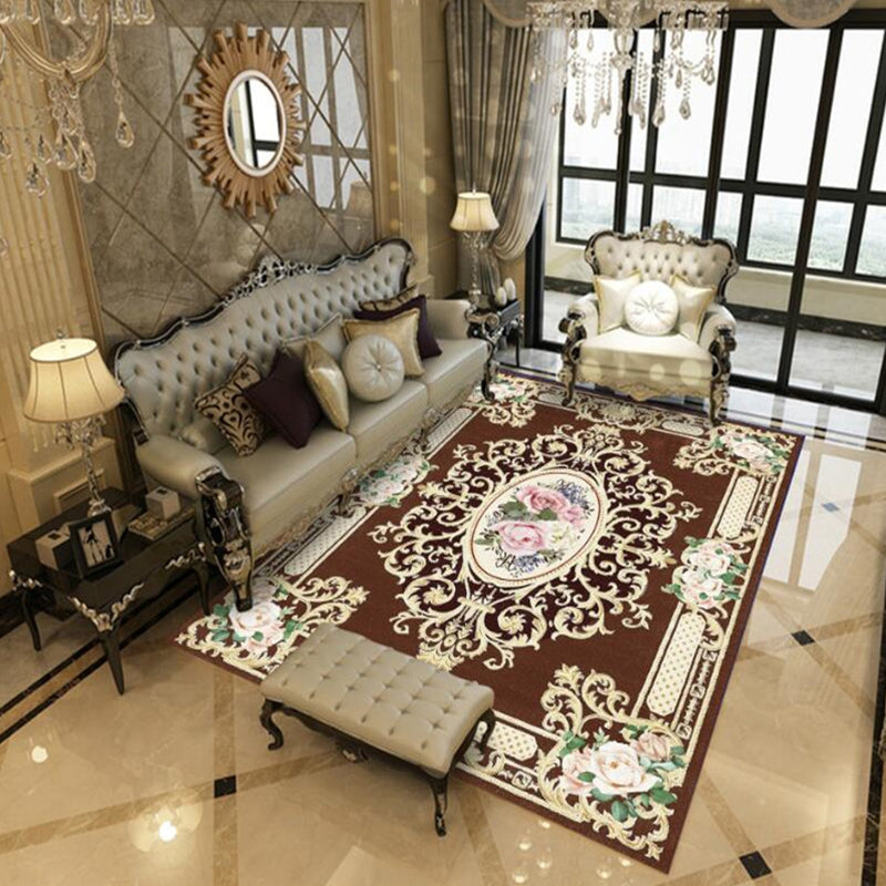 Beautiful Peony Print Rug Multi Color Classical Rug Polypropylene Non-Slip Machine Washable Stain Resistant Rug for Room Dark Coffee Clearhalo 'Area Rug' 'Rugs' 'Shabby Chic' Rug' 2184179