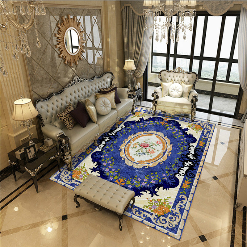 Beautiful Peony Print Rug Multi Color Classical Rug Polypropylene Non-Slip Machine Washable Stain Resistant Rug for Room Dark Blue Clearhalo 'Area Rug' 'Rugs' 'Shabby Chic' Rug' 2184182