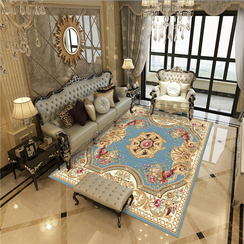 Beautiful Peony Print Rug Multi Color Classical Rug Polypropylene Non-Slip Machine Washable Stain Resistant Rug for Room Light Blue Clearhalo 'Area Rug' 'Rugs' 'Shabby Chic' Rug' 2184185