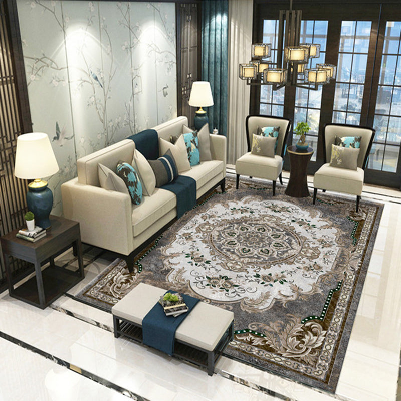 Beautiful Peony Print Rug Multi Color Classical Rug Polypropylene Non-Slip Machine Washable Stain Resistant Rug for Room Dark Gray Clearhalo 'Area Rug' 'Rugs' 'Shabby Chic' Rug' 2184186