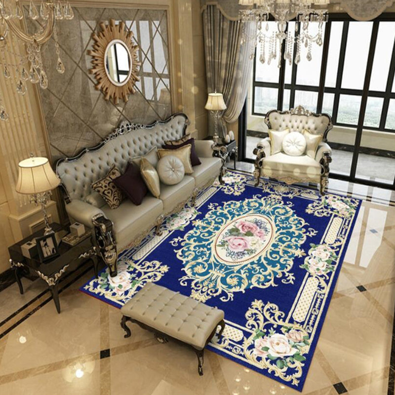 Beautiful Peony Print Rug Multi Color Classical Rug Polypropylene Non-Slip Machine Washable Stain Resistant Rug for Room Royal Blue Clearhalo 'Area Rug' 'Rugs' 'Shabby Chic' Rug' 2184189