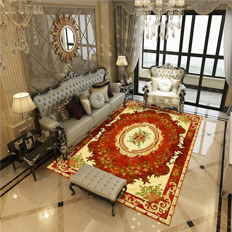 Beautiful Peony Print Rug Multi Color Classical Rug Polypropylene Non-Slip Machine Washable Stain Resistant Rug for Room Brick Red Clearhalo 'Area Rug' 'Rugs' 'Shabby Chic' Rug' 2184196