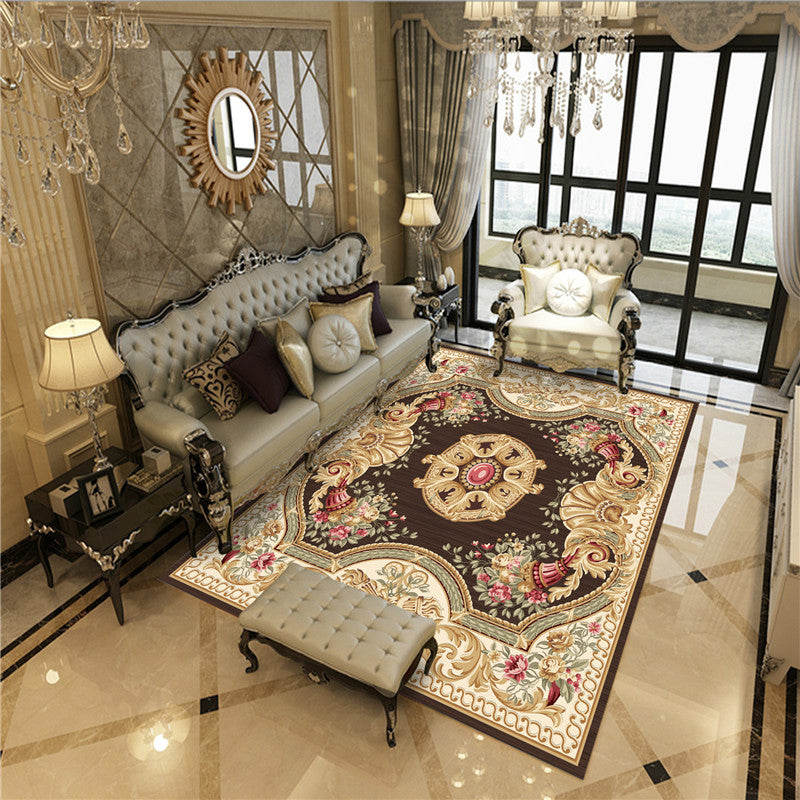 Beautiful Peony Print Rug Multi Color Classical Rug Polypropylene Non-Slip Machine Washable Stain Resistant Rug for Room Brown Clearhalo 'Area Rug' 'Rugs' 'Shabby Chic' Rug' 2184197