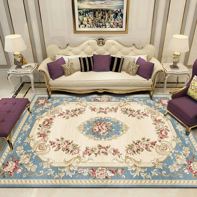 Antique Multicolor Glam Rug Polyester Floral Printed Carpet Pet Friendly Stain Resistant Anti-Slip Rug for Home Lake Blue Clearhalo 'Area Rug' 'Rugs' 'Shabby Chic' Rug' 2184203