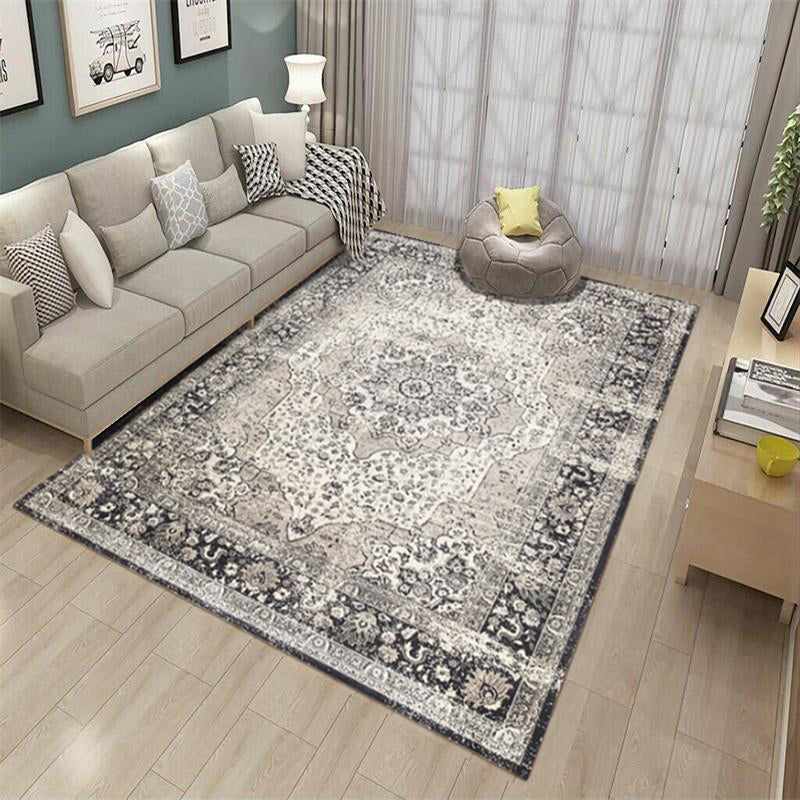 Antique Multicolor Glam Rug Polyester Floral Printed Carpet Pet Friendly Stain Resistant Anti-Slip Rug for Home Gray-Black Clearhalo 'Area Rug' 'Rugs' 'Shabby Chic' Rug' 2184209
