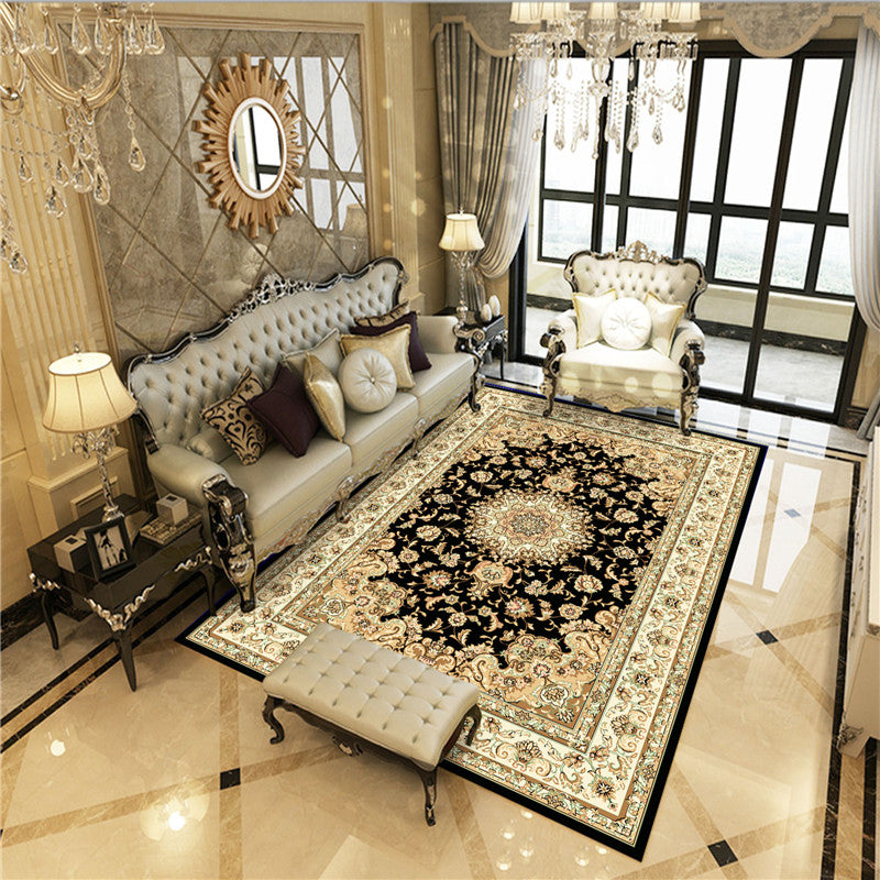 Antique Multicolor Glam Rug Polyester Floral Printed Carpet Pet Friendly Stain Resistant Anti-Slip Rug for Home Black-Gold Clearhalo 'Area Rug' 'Rugs' 'Shabby Chic' Rug' 2184217