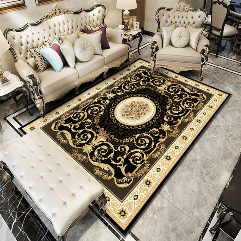 Fancy Victoria Rug Multi Colored Floral Rug Anti-Slip Washable Pet Friendly Rug for Living Room Black-Gold Clearhalo 'Area Rug' 'Rugs' 'Shabby Chic' Rug' 2184238