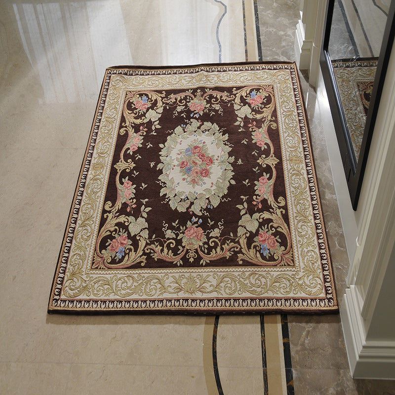 Victorian Style Foyer Rug Multi-Color Flower Print Rug Polypropylene Pet Friendly Anti-Slip Backing Washable Rug Dark Coffee Clearhalo 'Area Rug' 'Rugs' 'Shabby Chic' Rug' 2184263