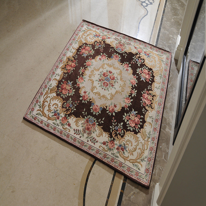 Victorian Style Foyer Rug Multi-Color Flower Print Rug Polypropylene Pet Friendly Anti-Slip Backing Washable Rug Coffee-White Clearhalo 'Area Rug' 'Rugs' 'Shabby Chic' Rug' 2184269