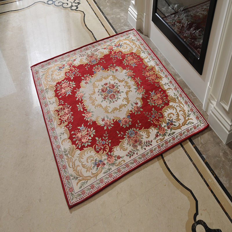 Victorian Style Foyer Rug Multi-Color Flower Print Rug Polypropylene Pet Friendly Anti-Slip Backing Washable Rug Burgundy-White Clearhalo 'Area Rug' 'Rugs' 'Shabby Chic' Rug' 2184271