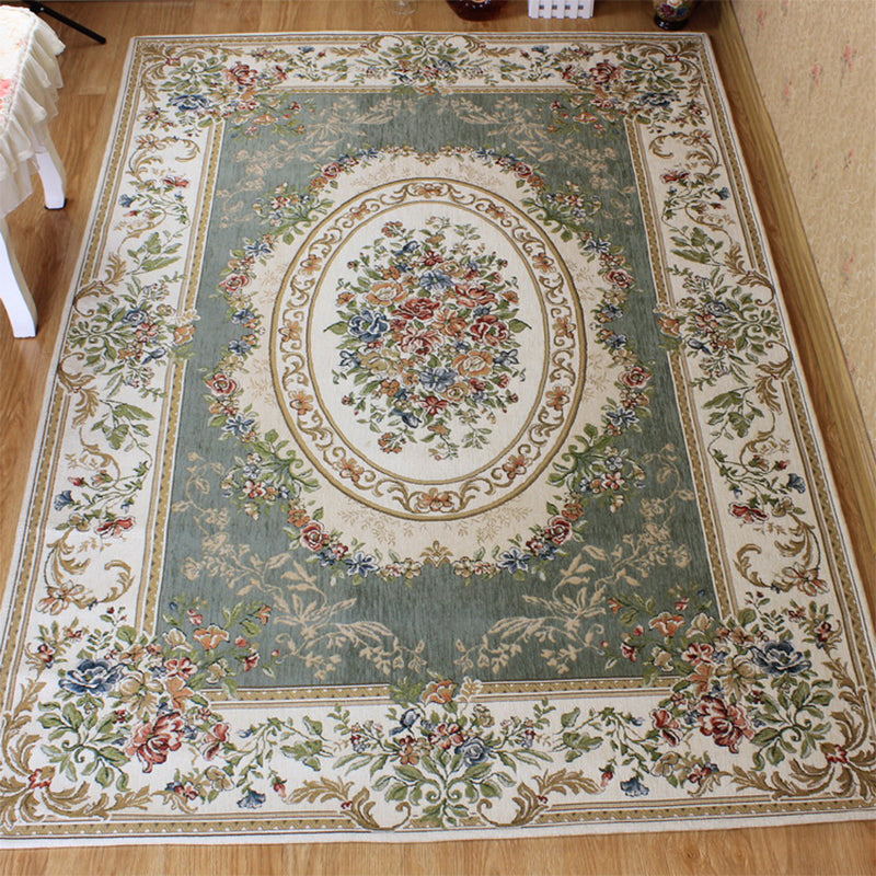 Victorian Living Room Rug Multi Colored Peonies Carpet Cotton Machine Wash Non-Slip Backing Rug Gray-Green Clearhalo 'Area Rug' 'Rugs' 'Shabby Chic' Rug' 2184272