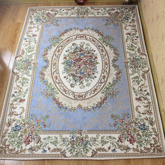Victorian Living Room Rug Multi Colored Peonies Carpet Cotton Machine Wash Non-Slip Backing Rug Lake Blue Clearhalo 'Area Rug' 'Rugs' 'Shabby Chic' Rug' 2184273
