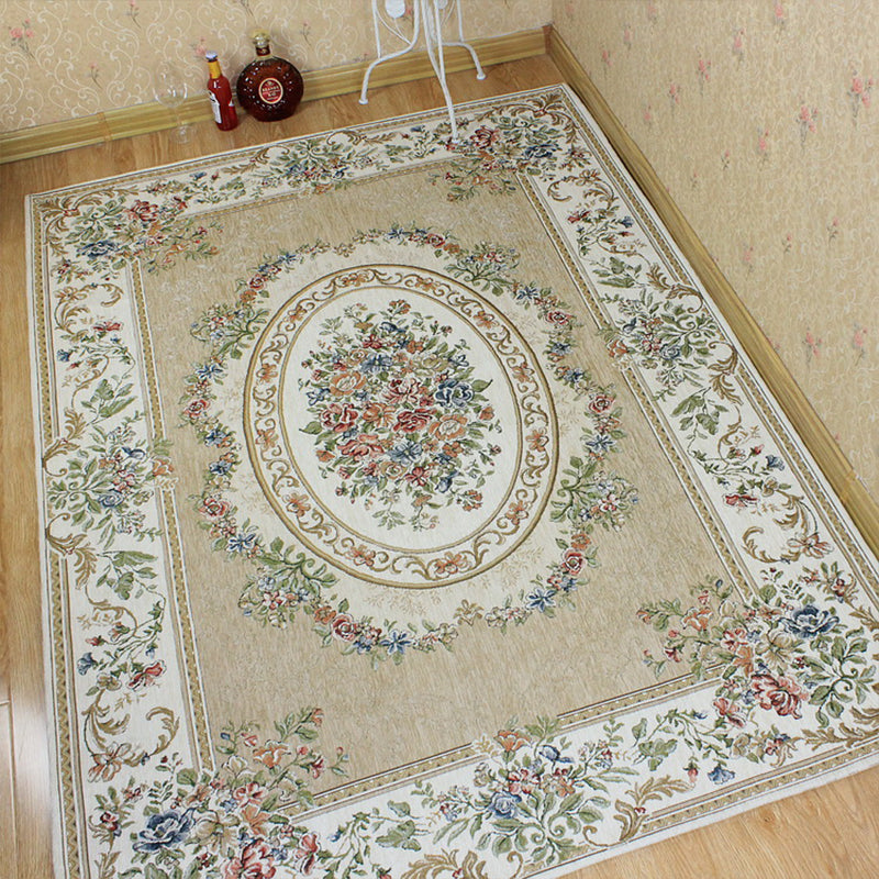 Victorian Living Room Rug Multi Colored Peonies Carpet Cotton Machine